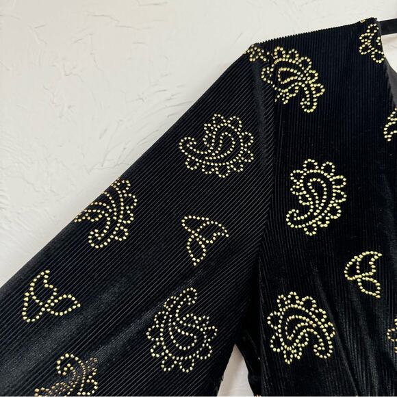 Revolve Tularosa Black Corduroy Gold Paisley Studded Mini Dress Womens S Boho - Picture 2 of 10